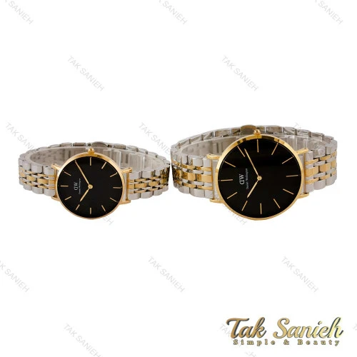 ساعت ست دنیل ولینگتون دورنگ طلایی صفحه مشکی DW-5298-S