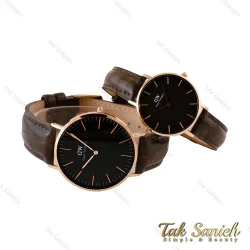 ساعت DW ست بند چرم قهوه ای سوخته صفحه مشکی DW-5301-S