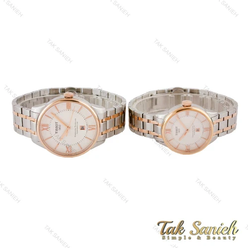 ساعت ست تیسوت دورنگ رزگلد صفحه سفید Tissot-5308-S