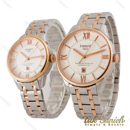 ساعت ست تیسوت دورنگ رزگلد صفحه سفید Tissot-5308-S