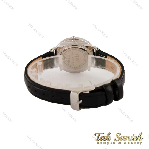ساعت دنیل ولینگتون زنانه بند چرم مشکی طرح دار صفحه سفید DW-5321-L