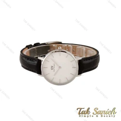 ساعت دنیل ولینگتون زنانه بند چرم مشکی طرح دار صفحه سفید DW-5321-L