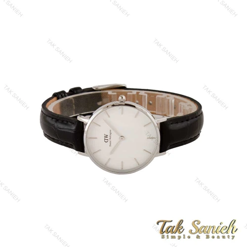 ساعت دنیل ولینگتون زنانه بند چرم مشکی طرح دار صفحه سفید DW-5321-L