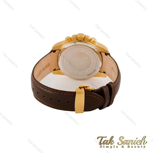 ساعت رومانسون مردانه سه موتوره طلایی بند چرم قهوه ای Romanson-5329-G