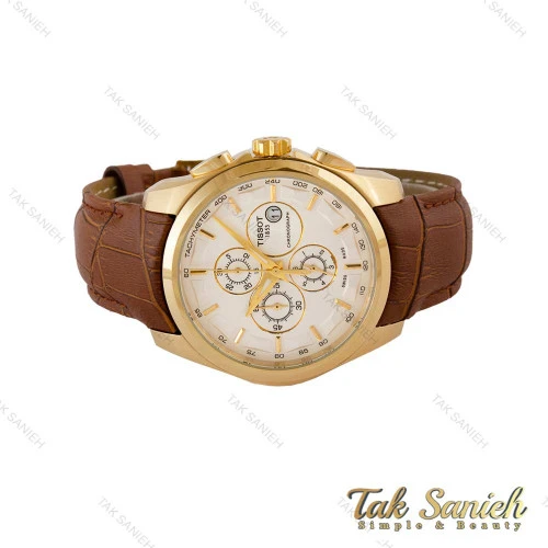 ساعت تیسوت مردانه سه موتوره طلایی بند چرم قهوه ای Tissot-5333-G