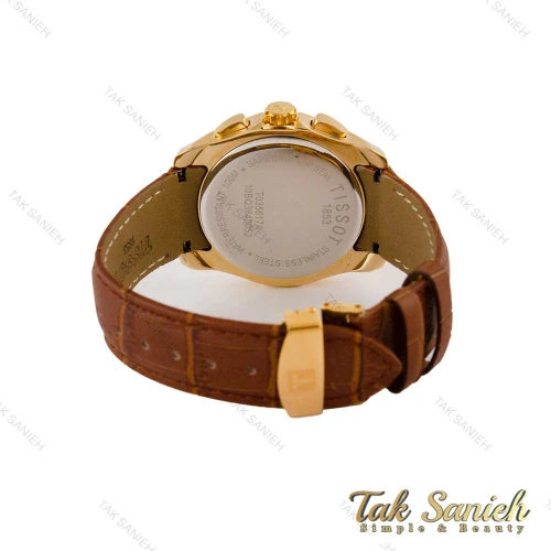ساعت تیسوت مردانه سه موتوره طلایی بند چرم قهوه ای Tissot-5333-G