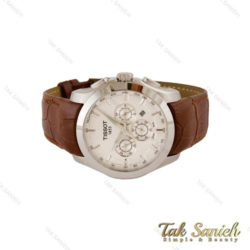 ساعت تیسوت مردانه سه موتوره بند چرم قهوه ای قاب سیلور Tissot-5335-G