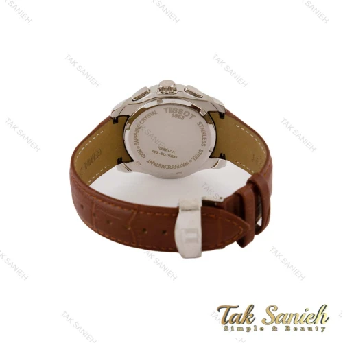 ساعت تیسوت مردانه سه موتوره بند چرم قهوه ای قاب سیلور Tissot-5335-G