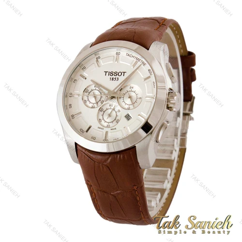 ساعت تیسوت مردانه سه موتوره بند چرم قهوه ای قاب سیلور Tissot-5335-G