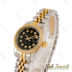 ساعت رولکس زنانه دورنگ طلایی صفحه مشکی دورنگین Rolex-5403-L