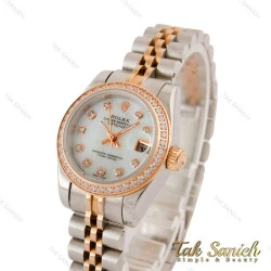 ساعت رولکس زنانه دورنگ رزگلد دورنگین صفحه سفید Rolex-5405-L