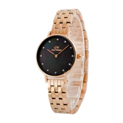 ساعت زنانه DW بند فلزی رزگلد صفحه مشکی صدفی DW-5411-L