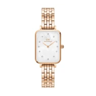 ساعت زنانه دنیل ولینگتون مستطیلی بند فلزی رزگلد صفحه سفید DW-5413-L