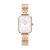 ساعت زنانه دنیل ولینگتون مستطیلی بند فلزی رزگلد صفحه سفید DW-5413-L