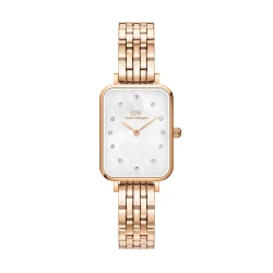 ساعت زنانه دنیل ولینگتون مستطیلی بند فلزی رزگلد صفحه سفید DW-5413-L