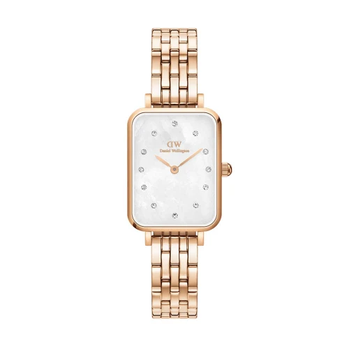 ساعت زنانه دنیل ولینگتون مستطیلی بند فلزی رزگلد صفحه سفید DW-5413-L