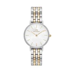 ساعت دنیل ولینگتون زنانه دورنگ طلایی گرد نگین دار DW-5416-L