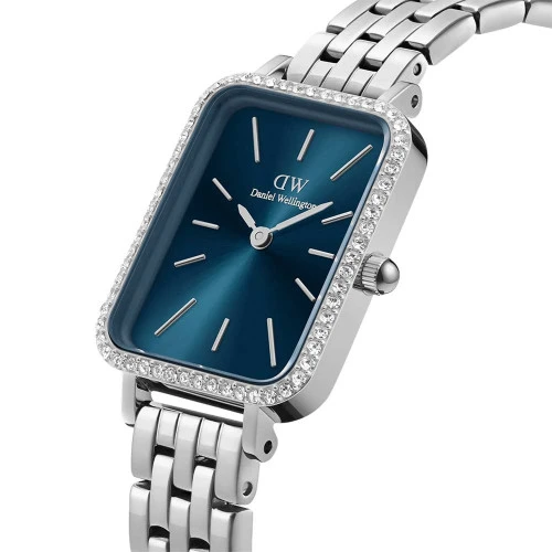 ساعت مچی DW زنانه مستطیلی استیل صفحه سرمه ای نگین دار DW-5418-L