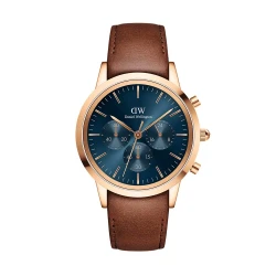 ساعت DW مردانه سه موتوره بند چرم قهوه ای صفحه سرمه ای DW-5421-G