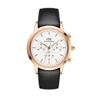 ساعت مردانه DW سه موتوره بند چرم مشکی صفحه سفید DW-5423-G