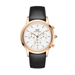 ساعت مردانه DW سه موتوره بند چرم مشکی صفحه سفید DW-5423-G