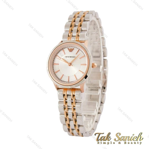 ساعت امپریو آرمانی زنانه دورنگ رزگلد صفحه سیلور ایندکس خطی Armani-5432-L