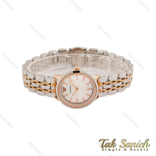 ساعت امپریو آرمانی زنانه دورنگ رزگلد صفحه سیلور ایندکس خطی Armani-5432-L