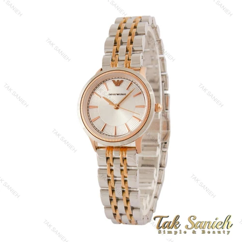 ساعت امپریو آرمانی زنانه دورنگ رزگلد صفحه سیلور ایندکس خطی Armani-5432-L