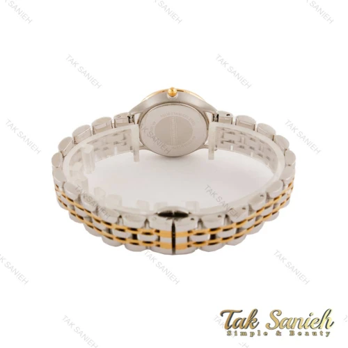 ساعت امپریو آرمانی زنانه دو رنگ طلایی صفحه نقره ای شماره نگین Armani-5436-L