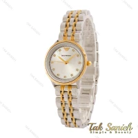 ساعت امپریو آرمانی زنانه دو رنگ طلایی صفحه نقره ای شماره نگین Armani-5436-L