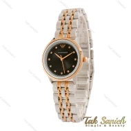 ساعت مچی امپریو آرمانی زنانه دورنگ رزگلد صفحه مشکی شماره نگین Armani-5441-L