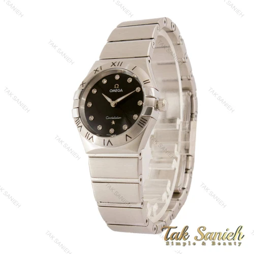 ساعت مچی امگا کانسلیشن زنانه سیلور صفحه مشکی ایندکس نگین Omega-5462-L
