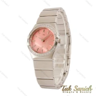 ساعت زنانه امگا کانسلیشن سیلور صفحه صورتی نگین دار Omega-5465-L