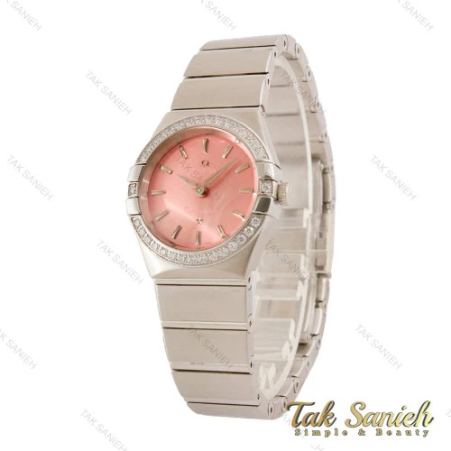 ساعت زنانه امگا کانسلیشن سیلور صفحه صورتی نگین دار Omega-5465-L