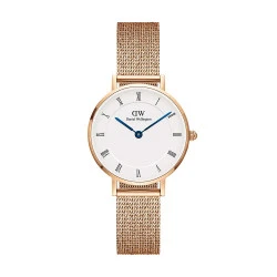 ساعت DW زنانه حصیری رزگلد صفحه سفید ایندکس یونانی DW-5505-L