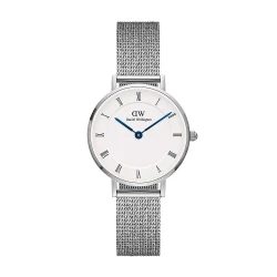 ساعت دنیل ولینگتون زنانه کلاسیک حصیری سیلور سفید ایندکس یونانی DW-5508-L