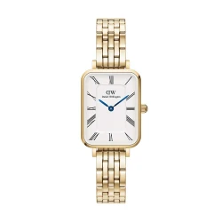 ساعت DW زنانه مستطیلی بند فلزی طلایی سفید ایندکس یونانی DW-5521-L