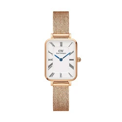 ساعت DW زنانه مستطیلی حصیری رزگلد سفید ایندکس یونانی DW-5522-L