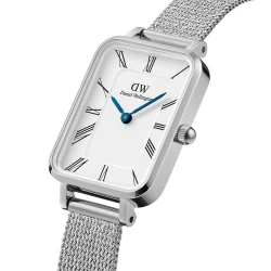 ساعت DW زنانه مستطیلی حصیری نقره ای سفید ایندکس یونانی DW-5525-L