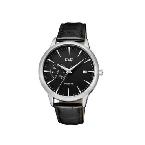 ساعت کیو اند کیو بند چرمی مردانه سیلور مشکی QQ-5531-G