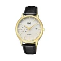 ساعت مچی مردانه کیو اند کیو چرمی طلایی صفحه سفید QQ-5535-G