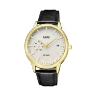 ساعت مچی مردانه کیو اند کیو چرمی طلایی صفحه سفید QQ-5535-G