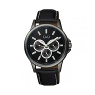 ساعت مچی کیو اند کیو مردانه سه موتوره چرمی تمام مشکی QQ-5543-G