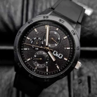 ساعت مچی کیو اند کیو مردانه سه موتوره مشکی عقربه طلایی QQ-5546-G