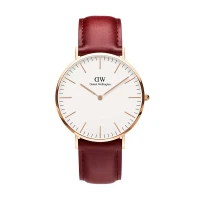 ساعت دنیل ولینگتون مردانه رزگلد بند چرم زرشکی DW-4692-G