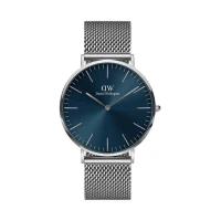 ساعت دنیل ولینگتون مردانه بند حصیری نقره ای صفحه سرمه ای DW-4695-G
