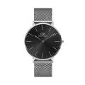 ساعت دنیل ولینگتون مردانه بند حصیری نقره ای صفحه مشکی DW-4697-G