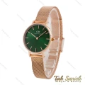 ساعت دنیل ولینگتون زنانه بند حصیری رزگلد صفحه سبز اسمال DW-4715-L