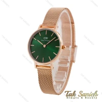 ساعت دنیل ولینگتون زنانه بند حصیری رزگلد صفحه سبز اسمال DW-4715-L