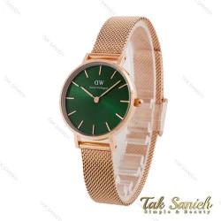 ساعت دنیل ولینگتون زنانه بند حصیری رزگلد صفحه سبز اسمال DW-4715-L